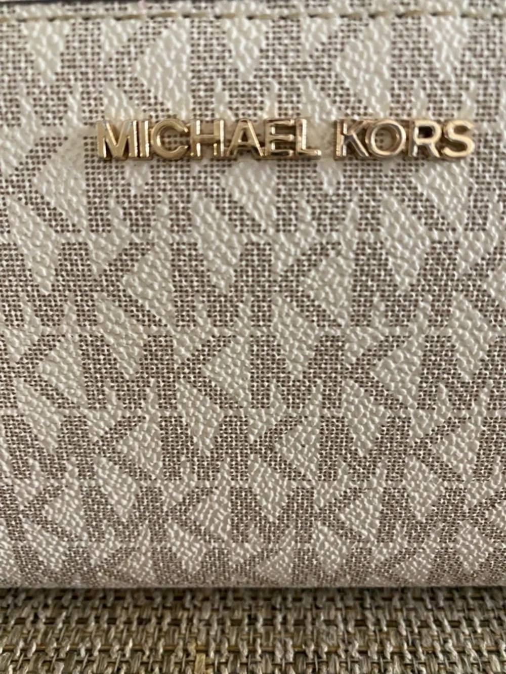 Michael Kors Cream, Pink, & Tan Monogram Zip Wallet